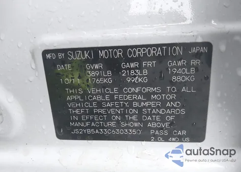 2012 Suzuki Sx4 Premium/Tech Valu Pkg (Nav) from USA, damaged, VIN JS2YB5A33C6303350